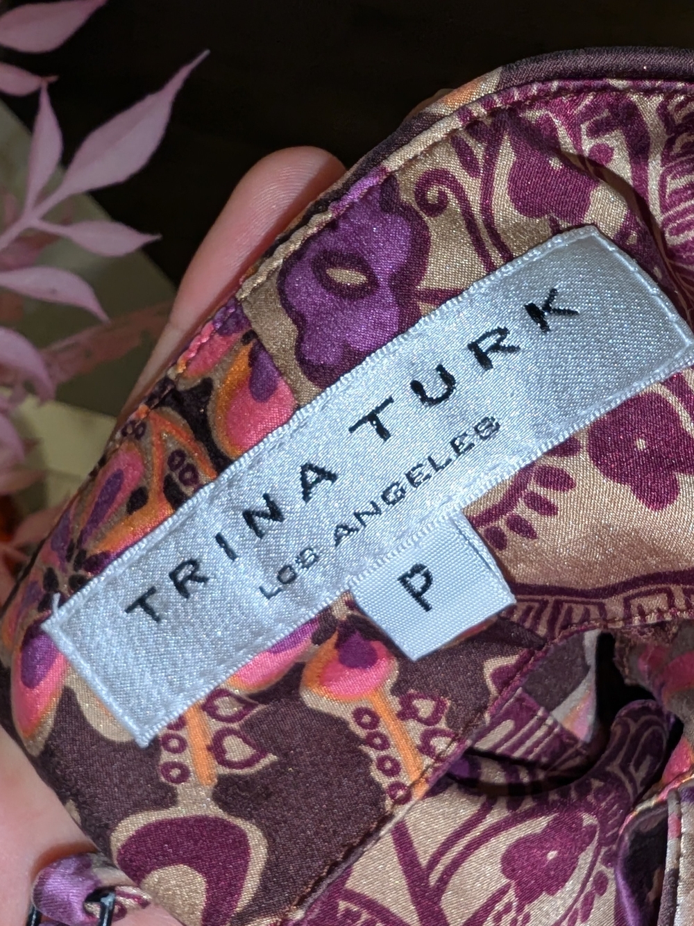 Trina Turk Floral Paisley Silk Cami in Brown Pink Orange - Picture 4 of 4